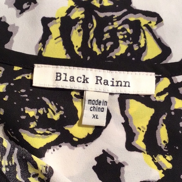 Black Rainn sleeveless blouse yellow floral pattern black trim XL - Picture 2 of 4